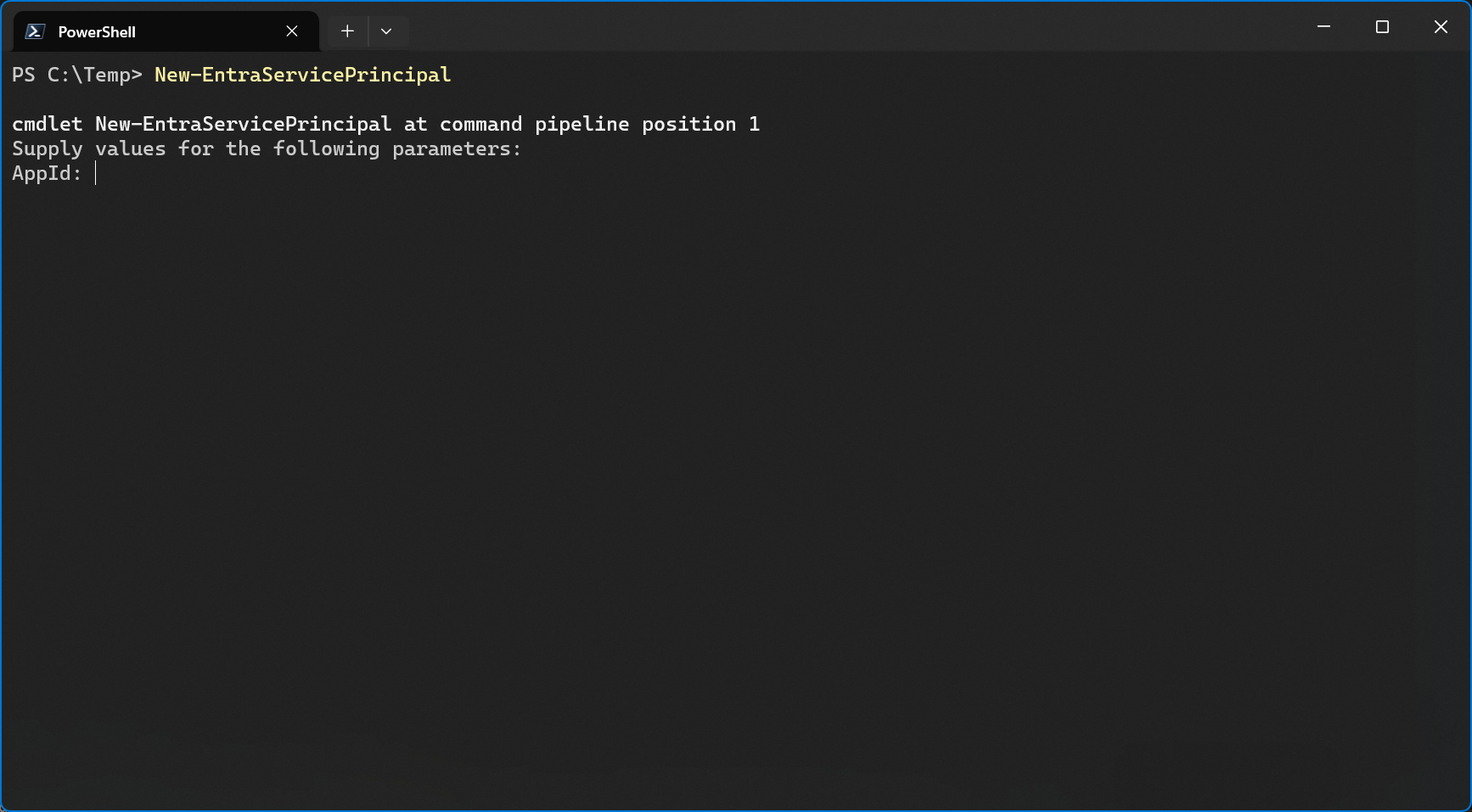 Prompt for required parameter -AppId