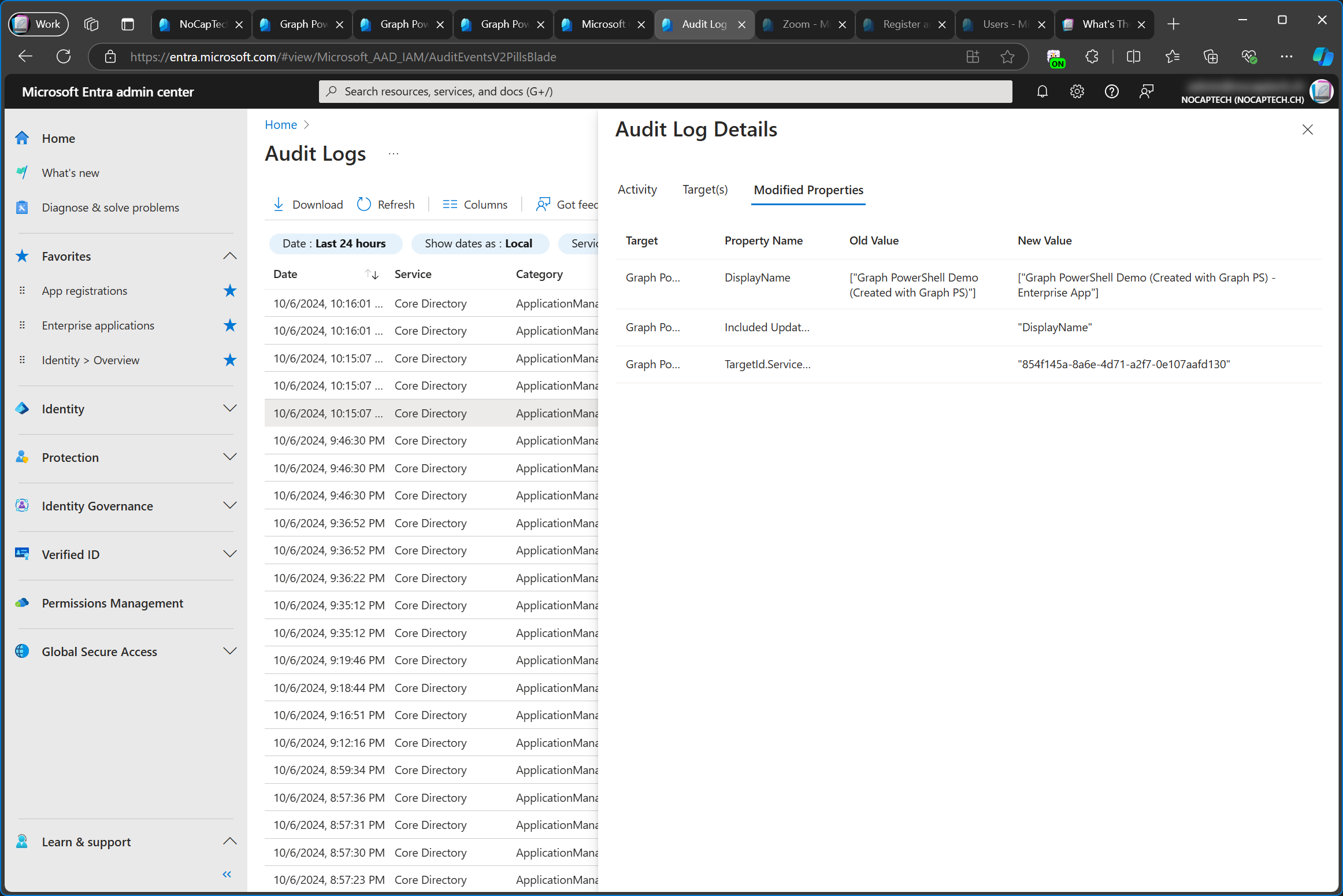 Service principal rename audit log