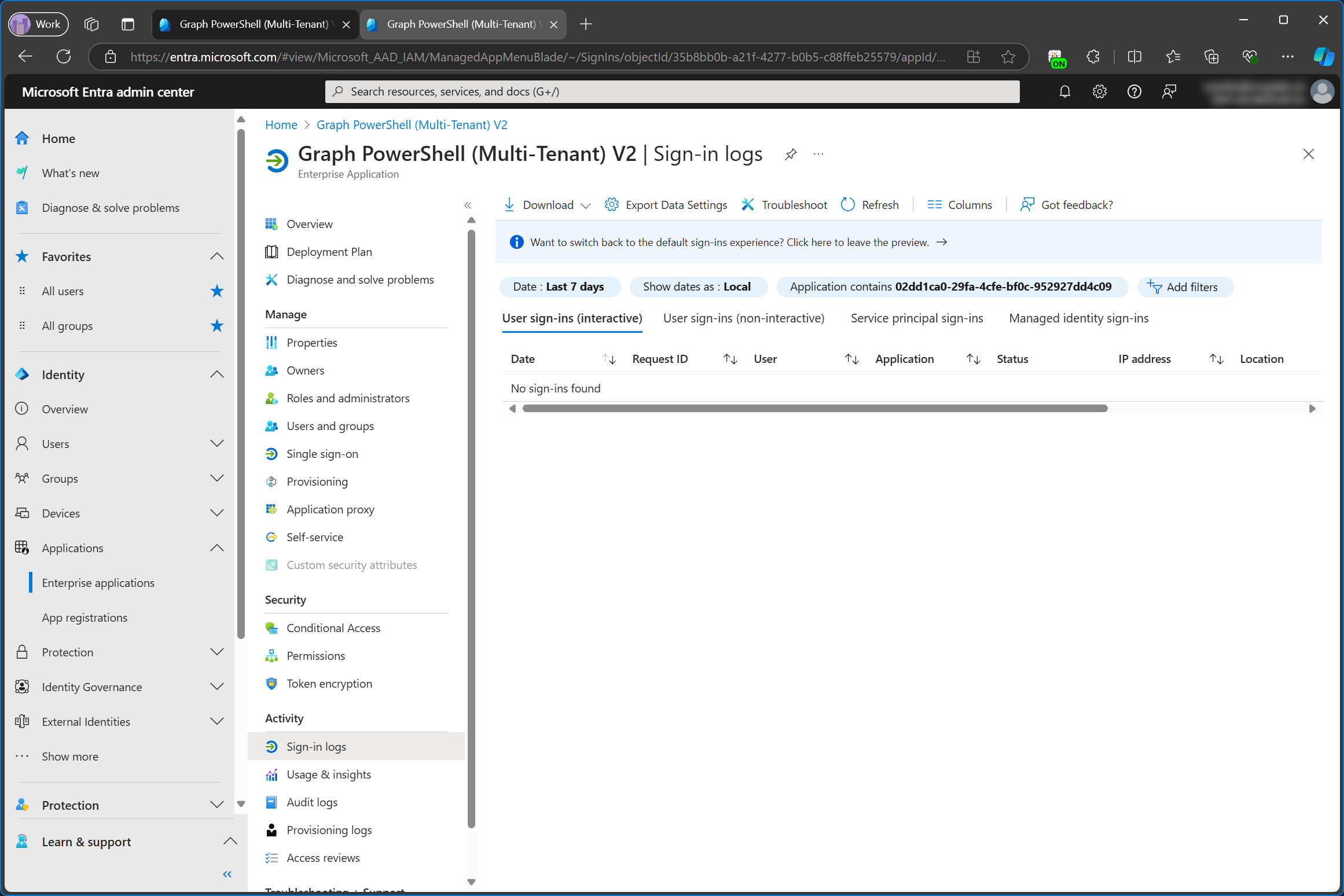 Empty sign-in logs in service tenant