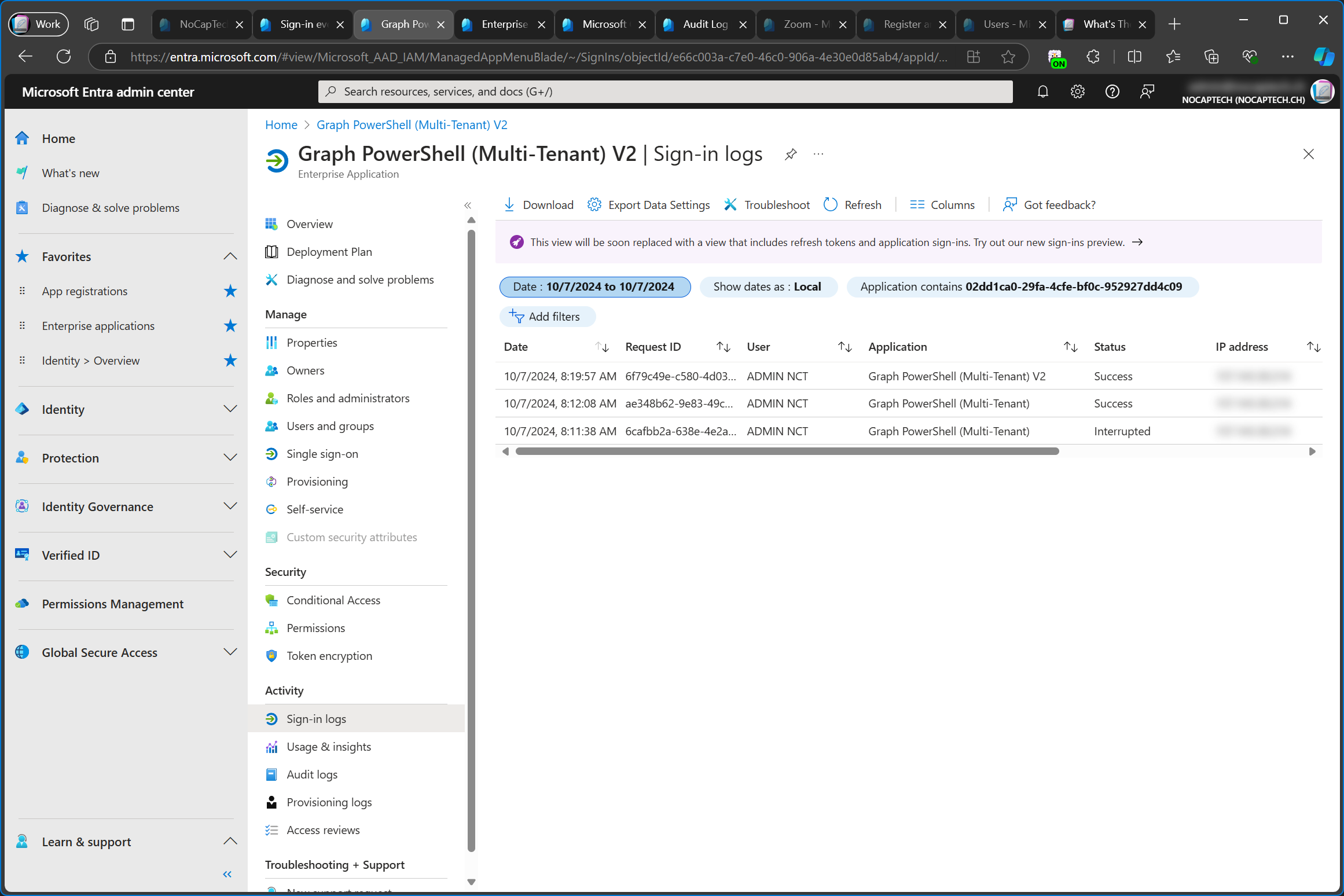 Sign-in logs in the customer tenant