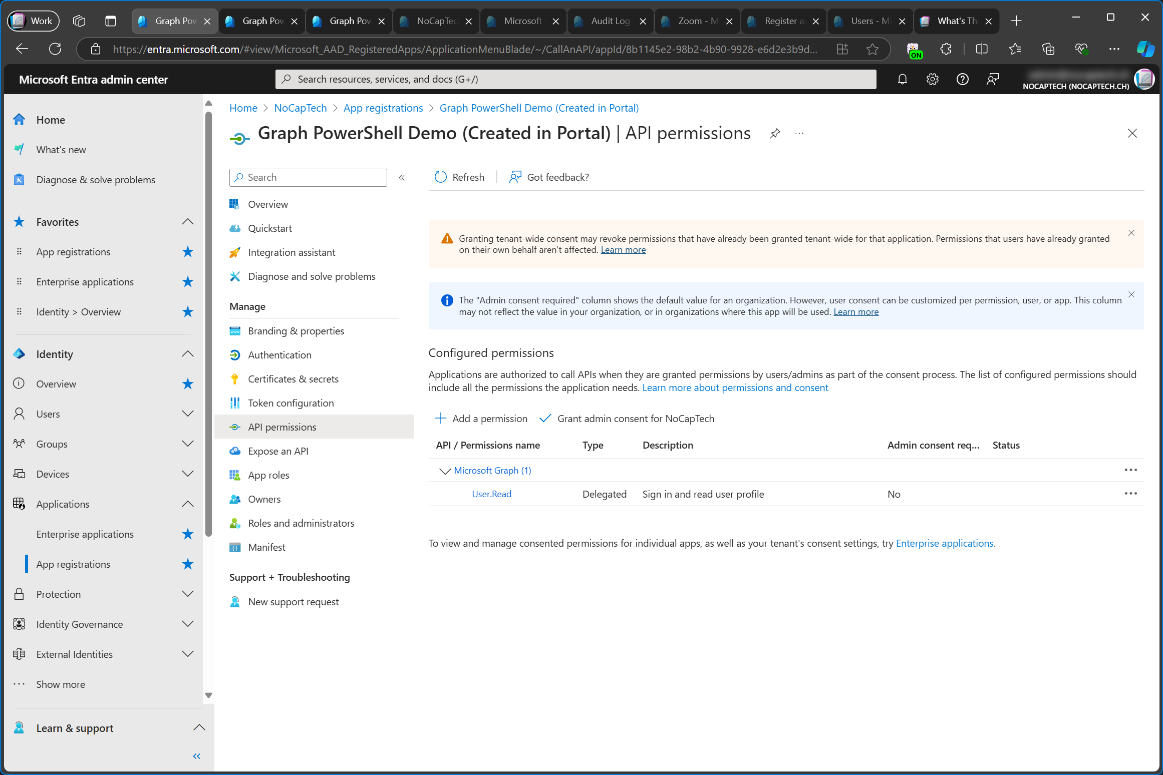 Configured permissions of app registration