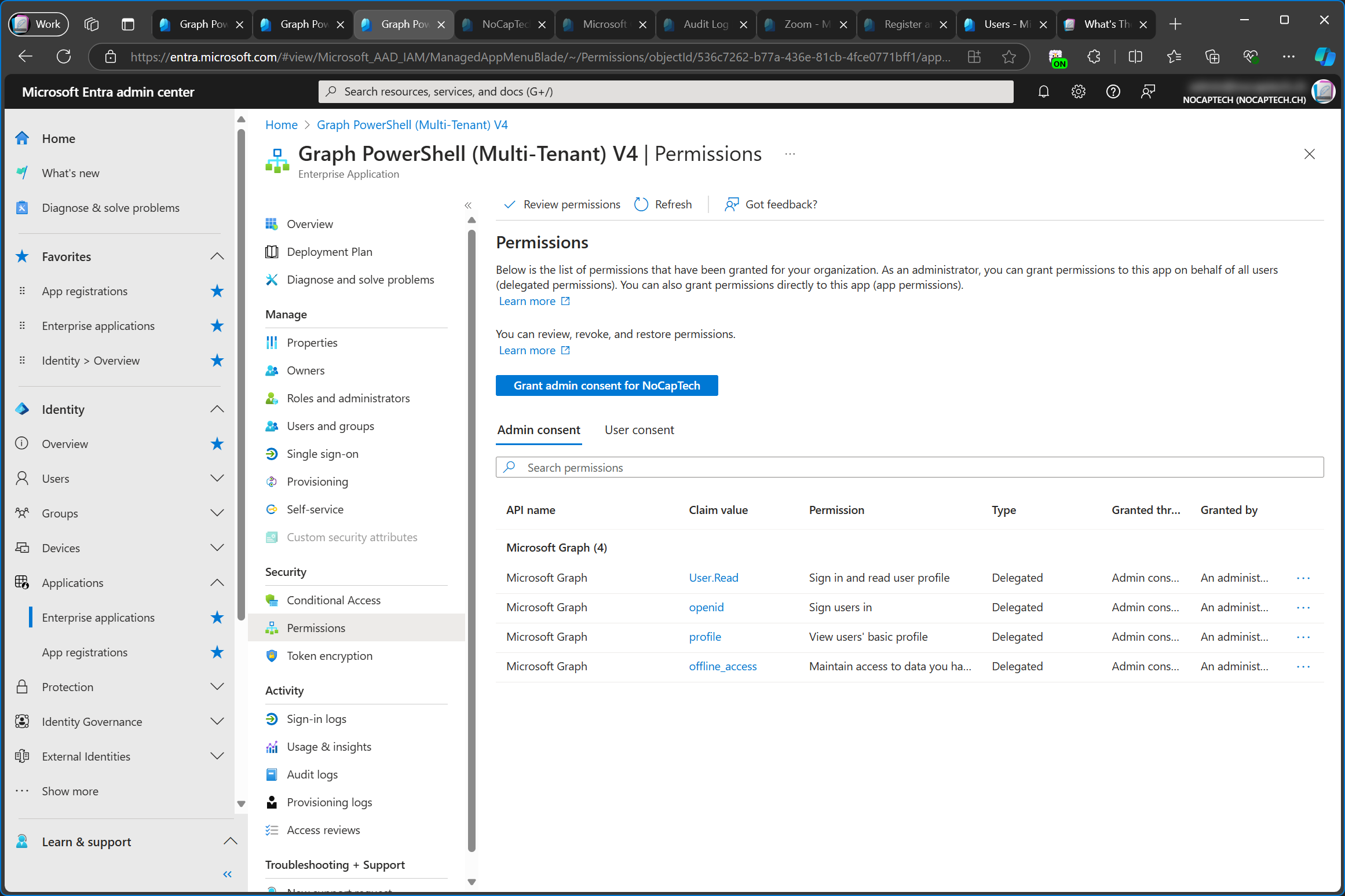 Enterprise app permissions in customer tenant