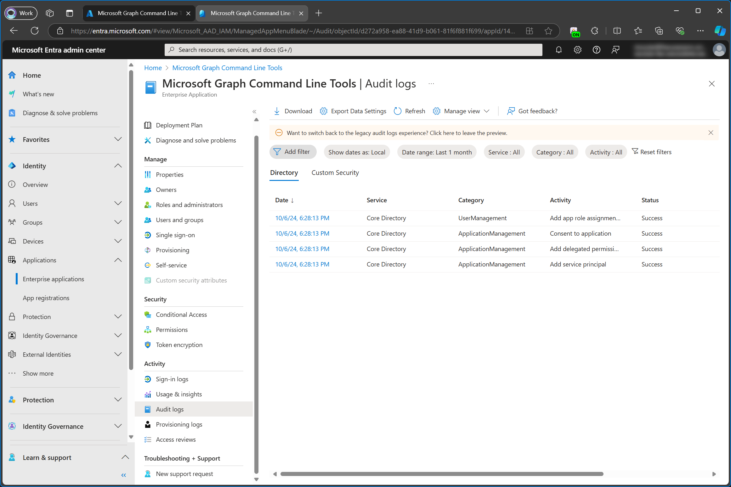 Enterprise application audit log