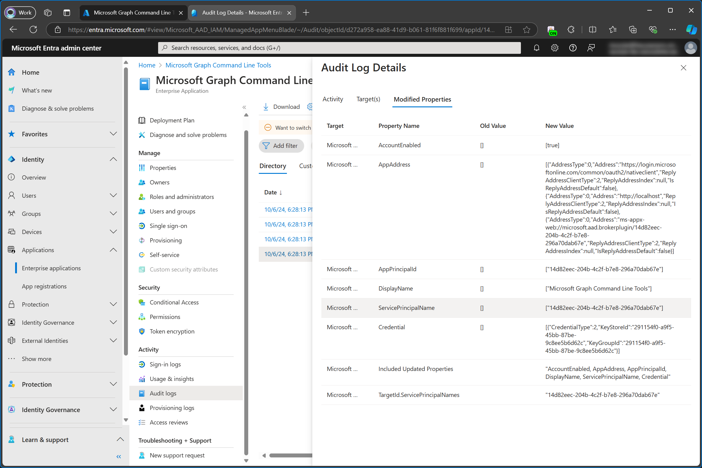 Add service principal audit log details