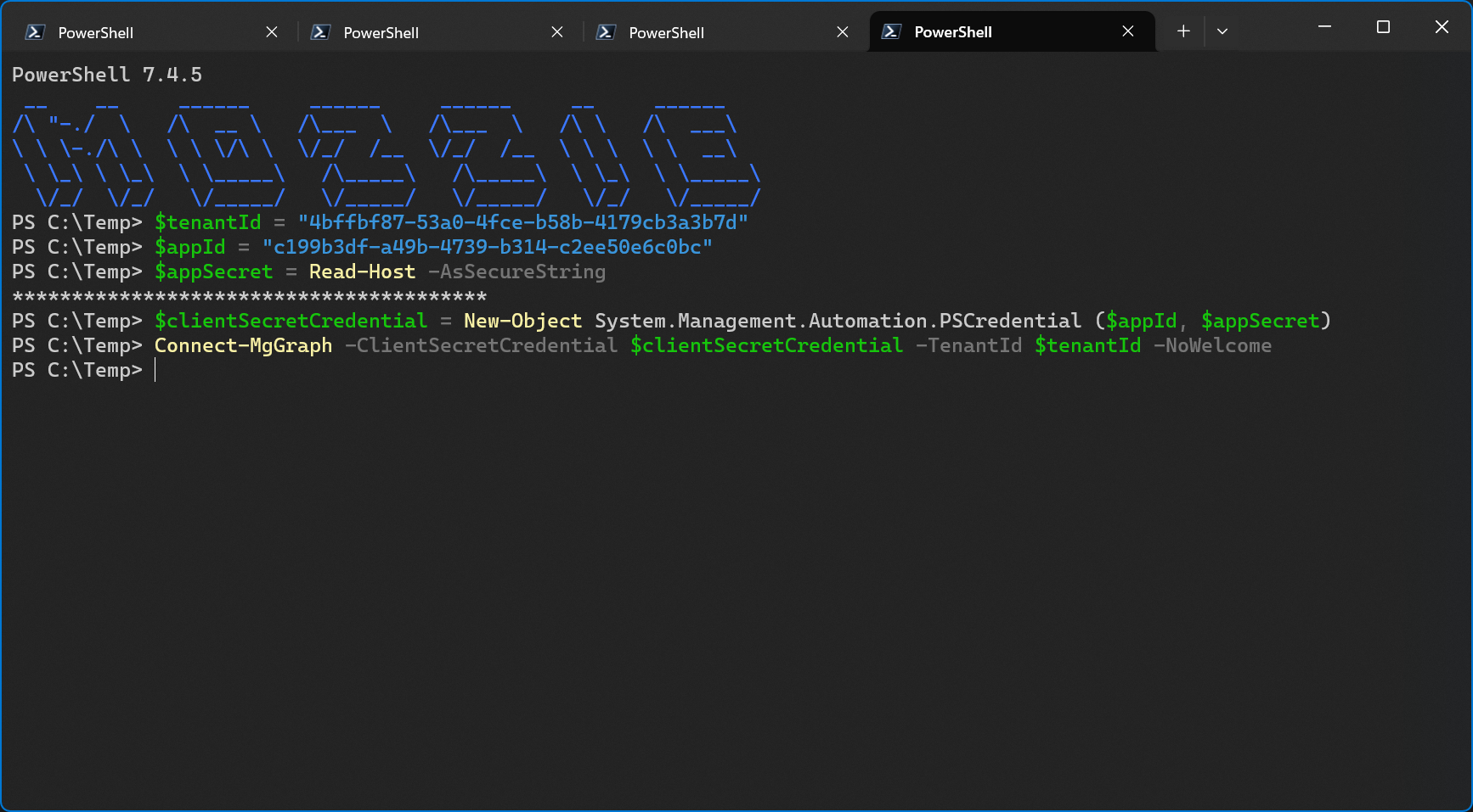 Connecting to Graph PowerShell with app only authentication