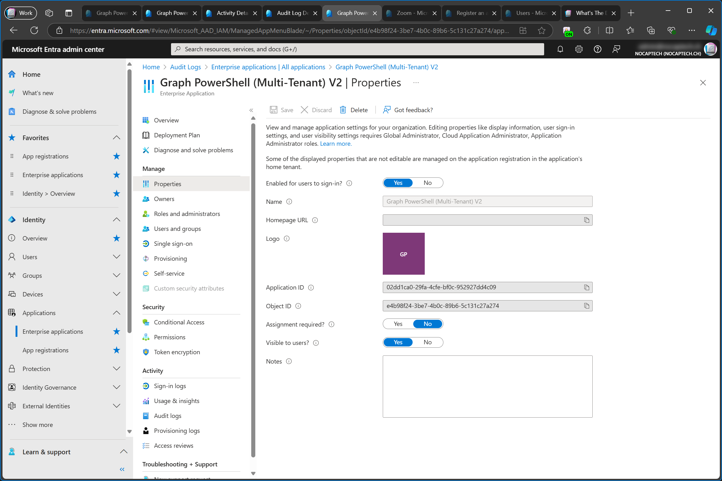 Properties of multi-tenant enterprise app in customer tenant