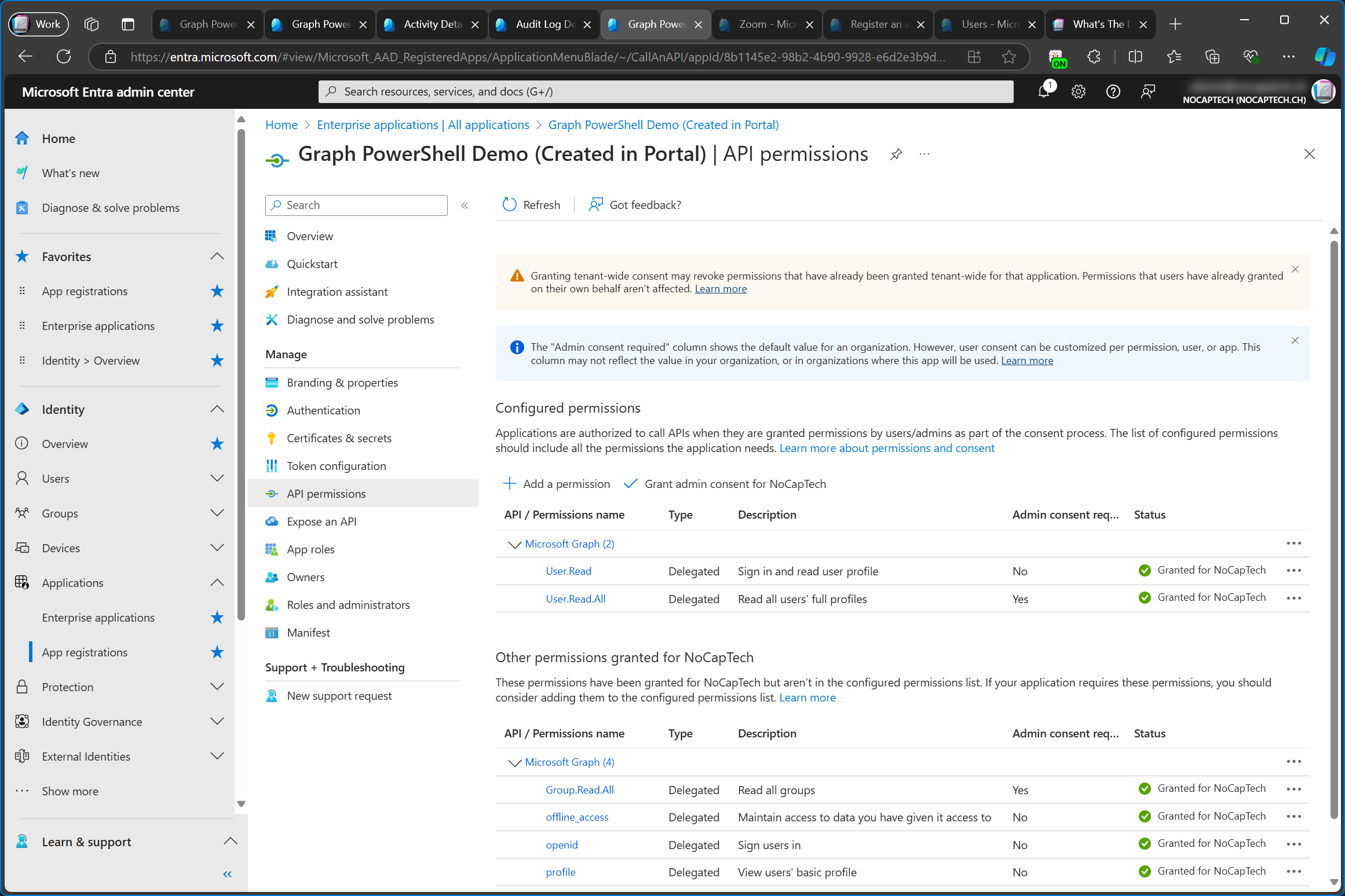 App registration permissions before the enterprise app was deleted