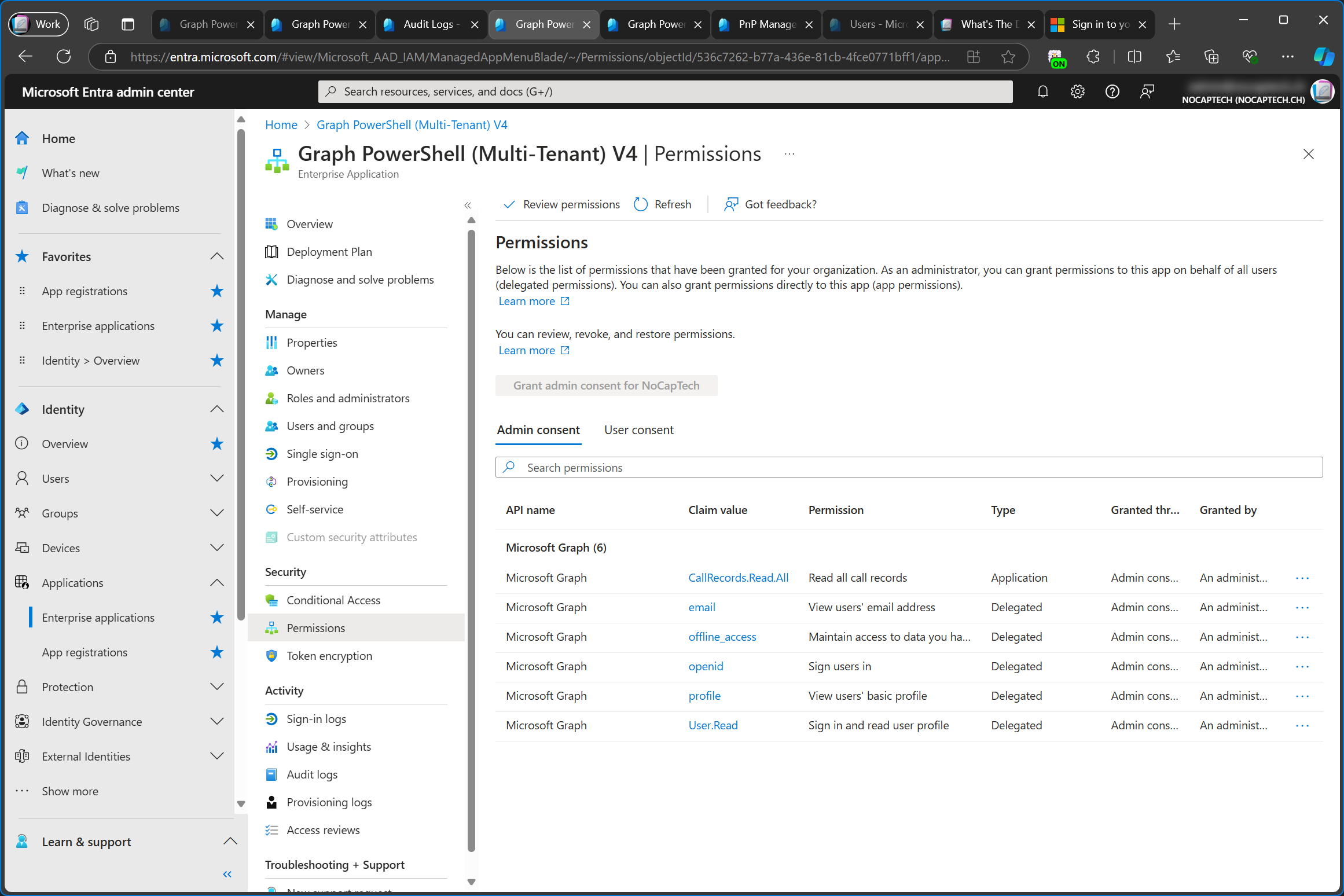 Permissions of enterprise app in customer tenant